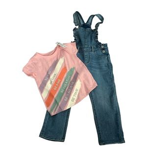 3T toddler girl overalls and shirt bundle
